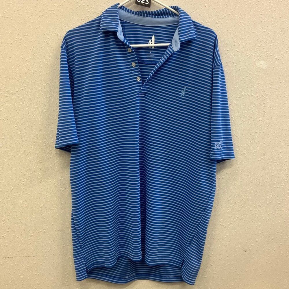 Johnnie-O Hangin out “The bog” Blue striped polo large golf surf casual 734